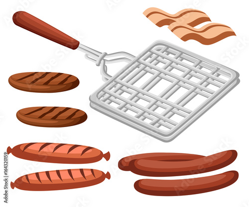 Barbecue home or restaurant party dinner products bbq grilling kitchen equipment vector flat illustration Meat food for family summer time Web site page and mobile app design vector element