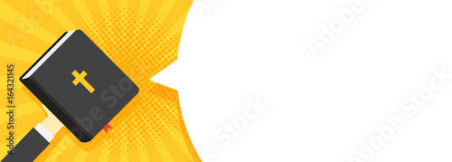 Quotation from the bible, the place empty for text. Holy Book Scripture. Christian vector illustration in retro rays background. Web banner template