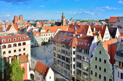 Aerial view of a Market Square in Wroclaw, Poland