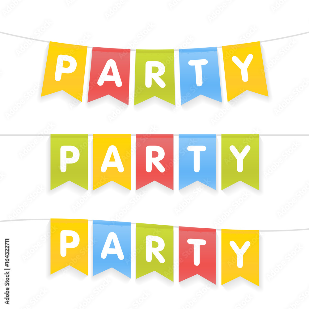 Vector illustration of party word on pennants on rope Vector illustration of party word on pennants on rope