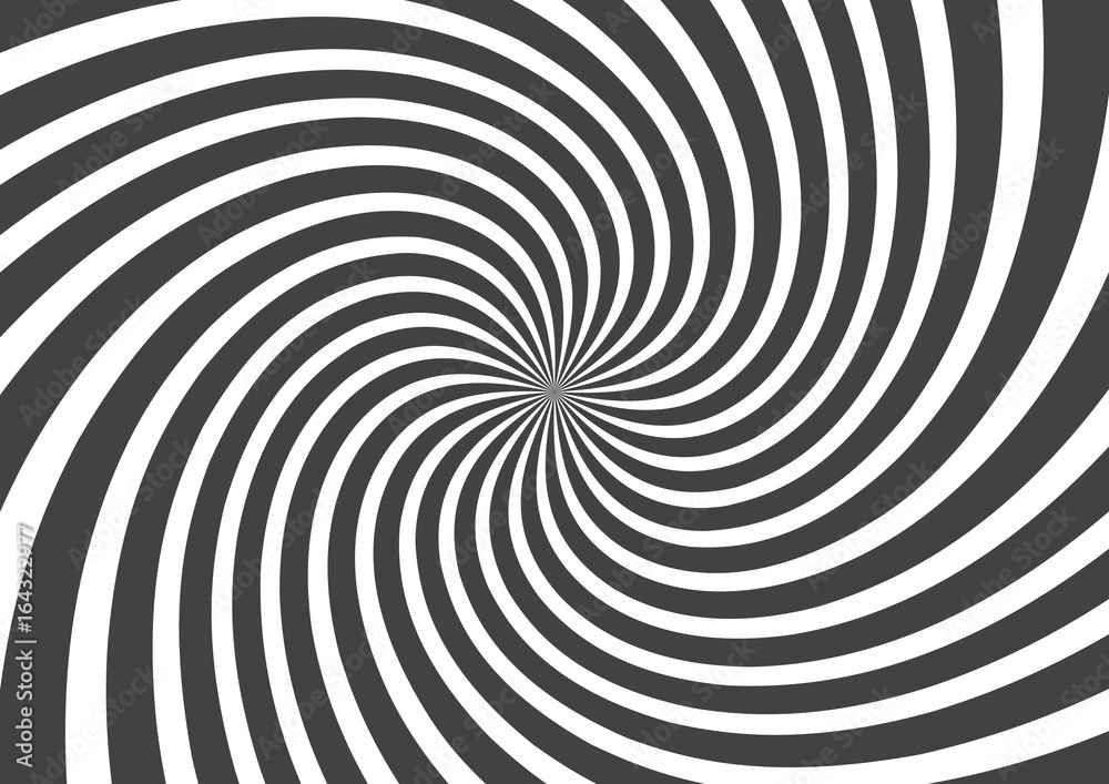 Psychedelic spiral with radial gray rays. Swirl twisted retro background. Comic effect vector illustration