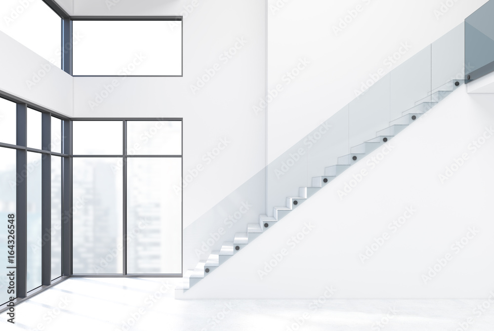 White empty room with a staircase