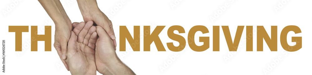 Sharing and Caring at Thanksgiving - Female hands gently cupped around male cupped hands making the A of THANKSGIVING isolated on a white background
Sharing and Caring at Thanksgiving - Female hands gently cupped around male cupped hands making the A of THANKSGIVING isolated on a white background
