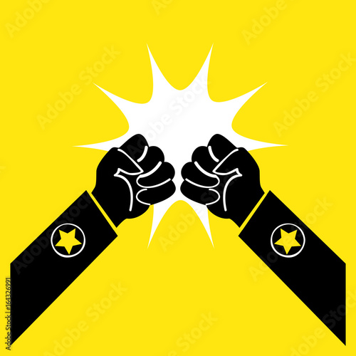 Two fists symbolize the fight. A symbol of conflict isolated.