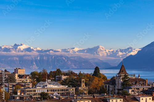 Cityscape of Lausanne and Leman lake