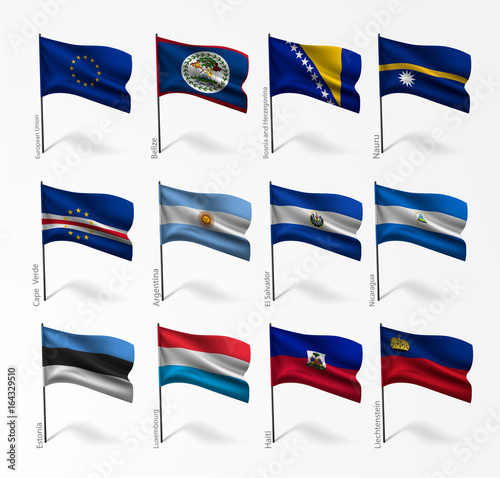 Collection of flags of world on flagpole