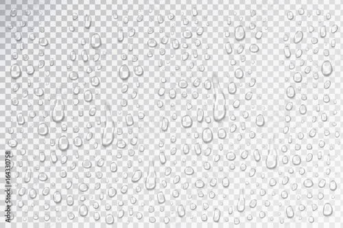 Vector set of realistic isolated water droplets on the glass on the transparent background.