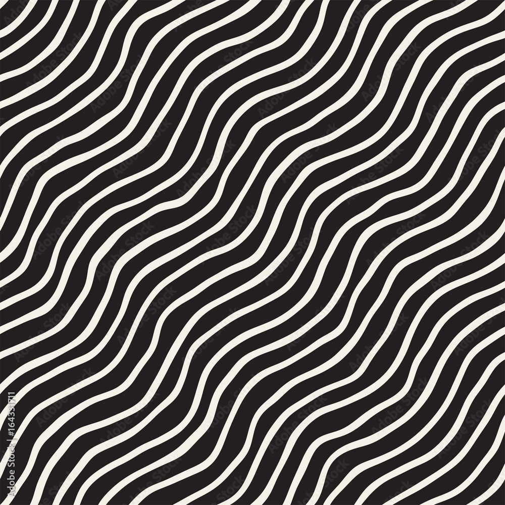 Seamless pattern with hand drawn waves. Abstract background with wavy brush strokes. Black and white freehand lines texture.