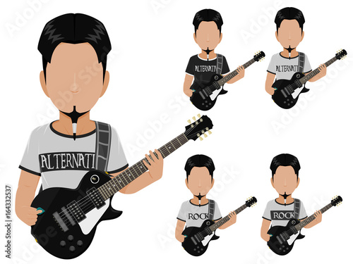 Set of Basic alernative rock guitarist icon on transparent background
