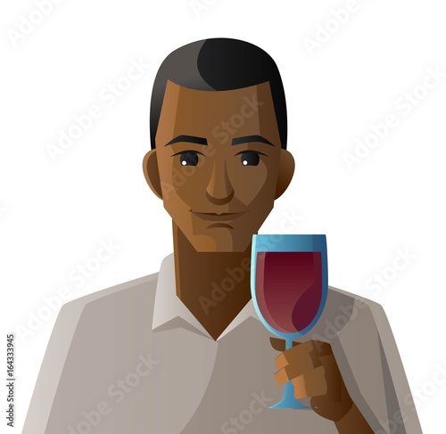 african man tasting a good red wine glass cup