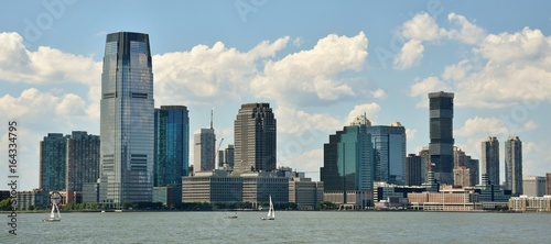 The skyline of Jersey City  New Jersey across the Hudson River