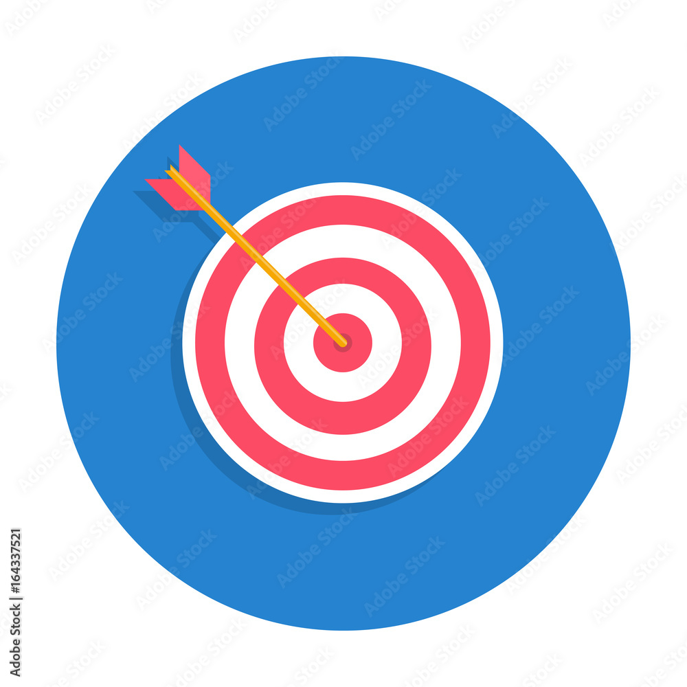 Business success concept icon. Archery target with arrow hitted the mark, market competition or project winner. Vector flat style cartoon illustration in rounded shape. Business success concept icon. Archery target with arrow hitted the mark, market competition or project winner. Vector flat style cartoon illustration in rounded shape.