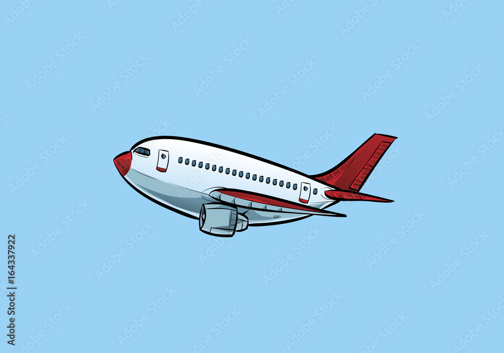 A cartoon jet flying in a clear sky. Stock Vector | Adobe Stock