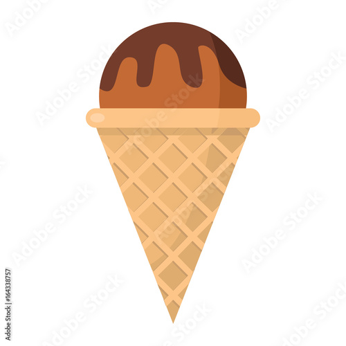 Ice cream of chocolate ingredients in wafer cone on white background cartoon flat vector illustration element for delicious food ice cream design