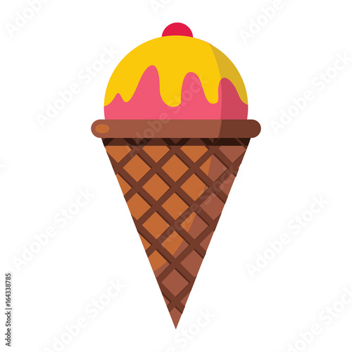 Ice cream of vanilla cream ingredients in wafer cone on white background cartoon flat vector illustration element for delicious food design