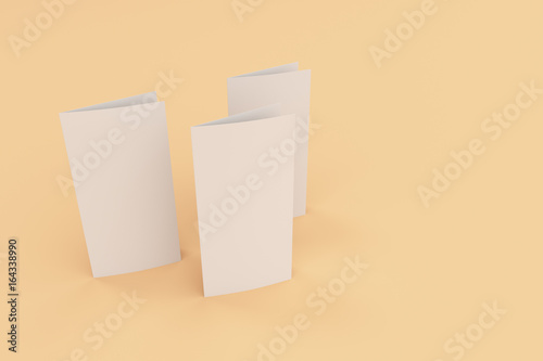 Fototapeta Naklejka Na Ścianę i Meble -  Blank white two fold brochure mockup on orange background