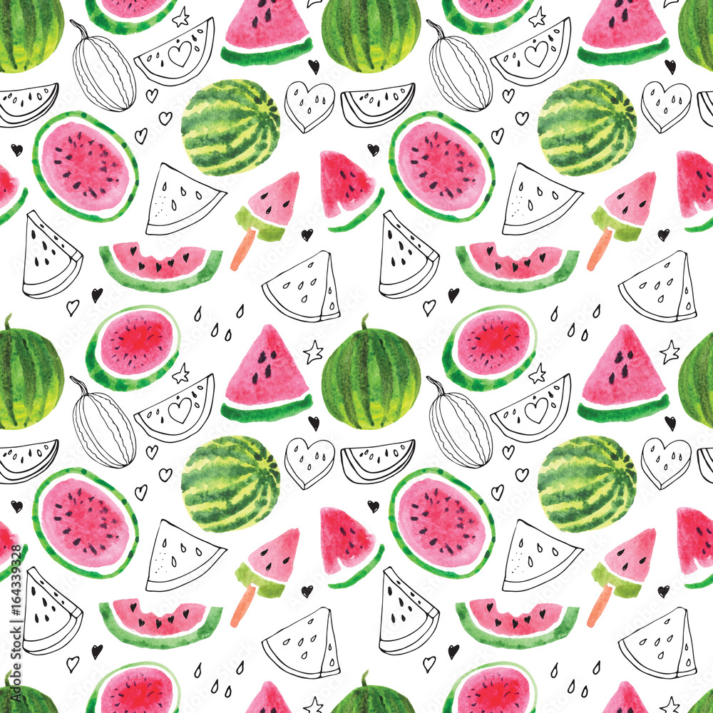Seamless pattern from the juicy lobes of watermelons. Seamless pattern from the juicy lobes of watermelons.