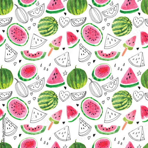 Seamless pattern from the juicy lobes of watermelons.