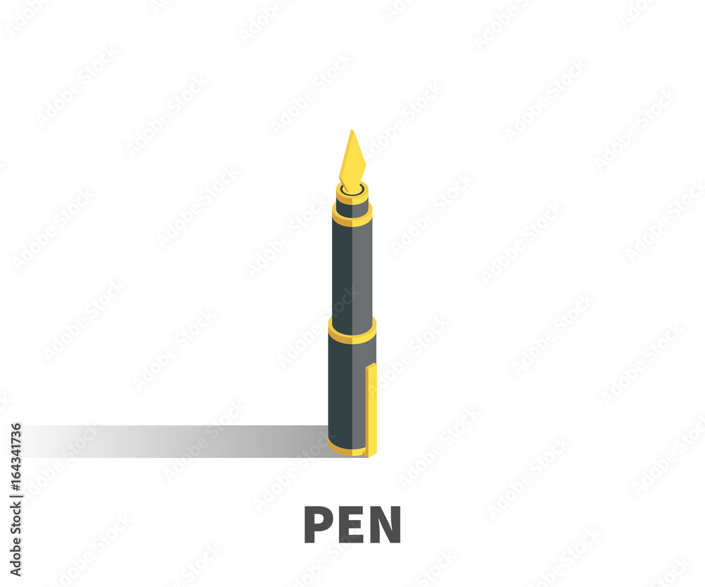 Pen icon, vector symbol in isometric 3D style isolated on white background.