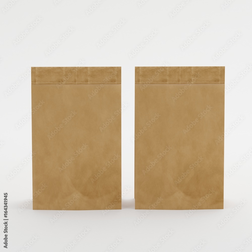 Recycled Brown Paper Bag Mock-up Template On Isolated White Background, Ready For Your Design, 3d Illustration