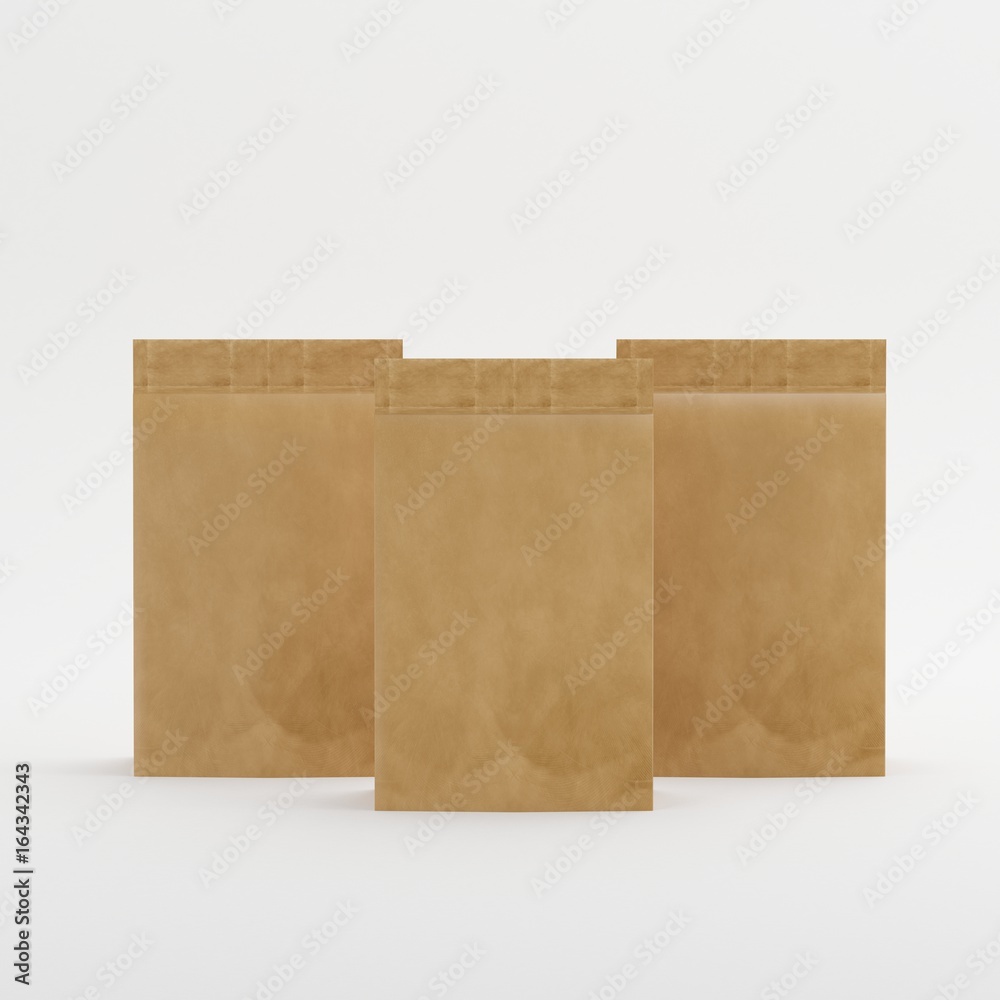 Recycled Brown Paper Bag Mock-up Template On Isolated White Background, Ready For Your Design, 3d Illustration