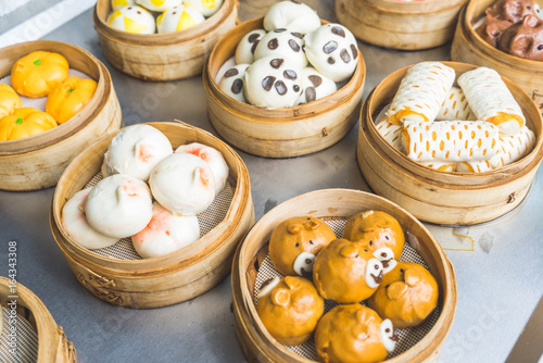 animal-shaped dumplings in bamboo steamers