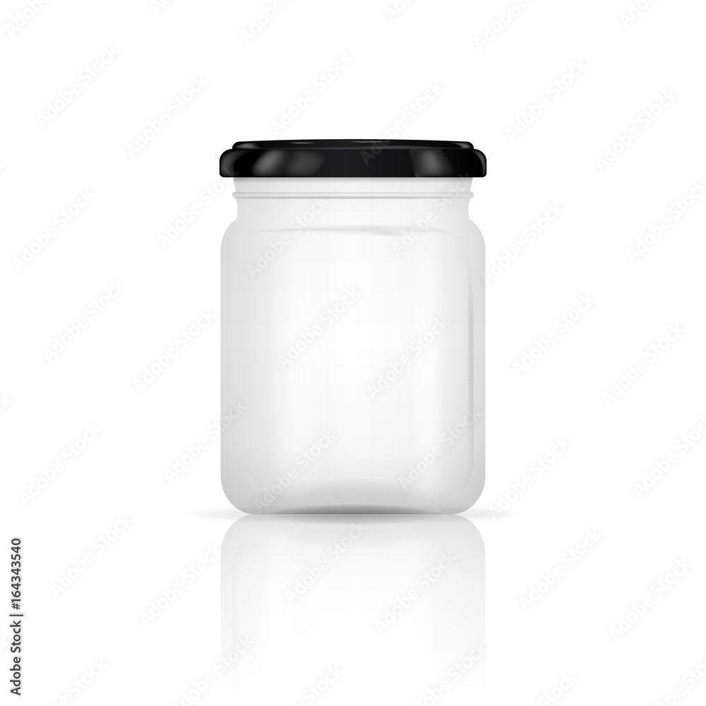 Empty transparent glass jar with screw cap. Round Shape Glass Canister isolated on white background. Vector illustration. Empty transparent glass jar with screw cap. Round Shape Glass Canister isolated on white background. Vector illustration.