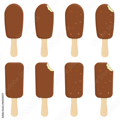 Ice cream set with nuts on a stick isolated on white background. Vector illustration.