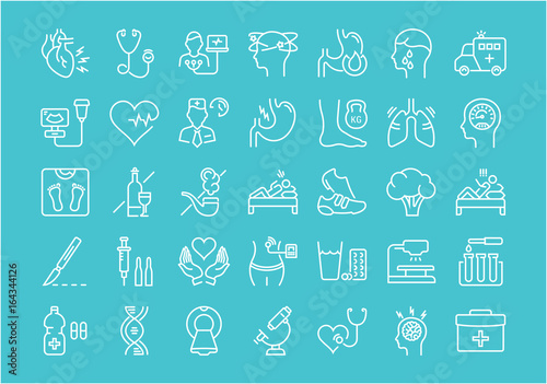 Set Vector Flat Line Icons Heart Attack