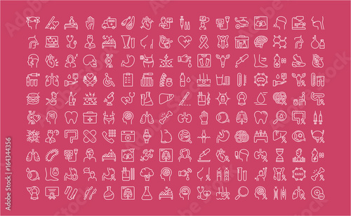 Set Vector Flat Line Icons Medicine and Health