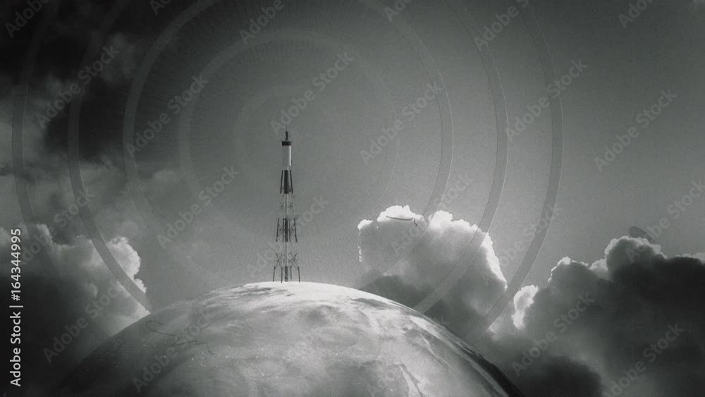 Black and white old fashioned representation of radio broadcasting its signal.