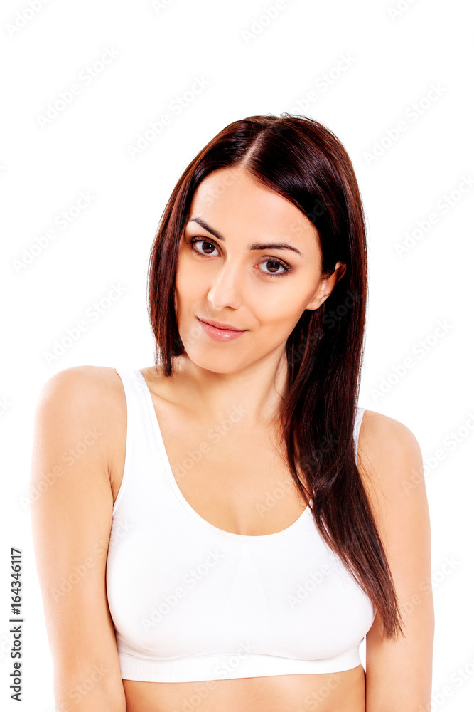 Portrait of beautiful fit girl in bra. Isolated on white. Portrait of beautiful fit girl in bra. Isolated on white.
