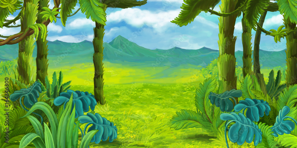 Naklejka premium Cartoon nature scene - jungle - illustration for children