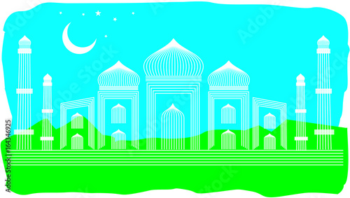 Line Art Illustration of Agra Taj Mahal, India