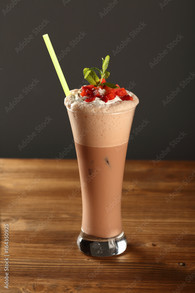 chocolate milk shake with mint and strawberry chocolate milk shake with mint and strawberry
