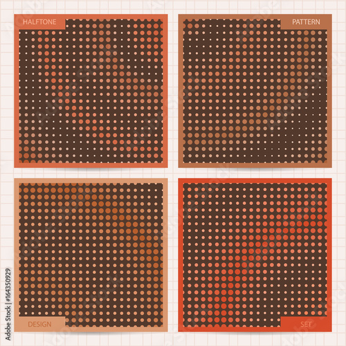 Set of square cards with halftone patterns in brown colors. Vector business templates for flyer, card, brochure, cover, etc.