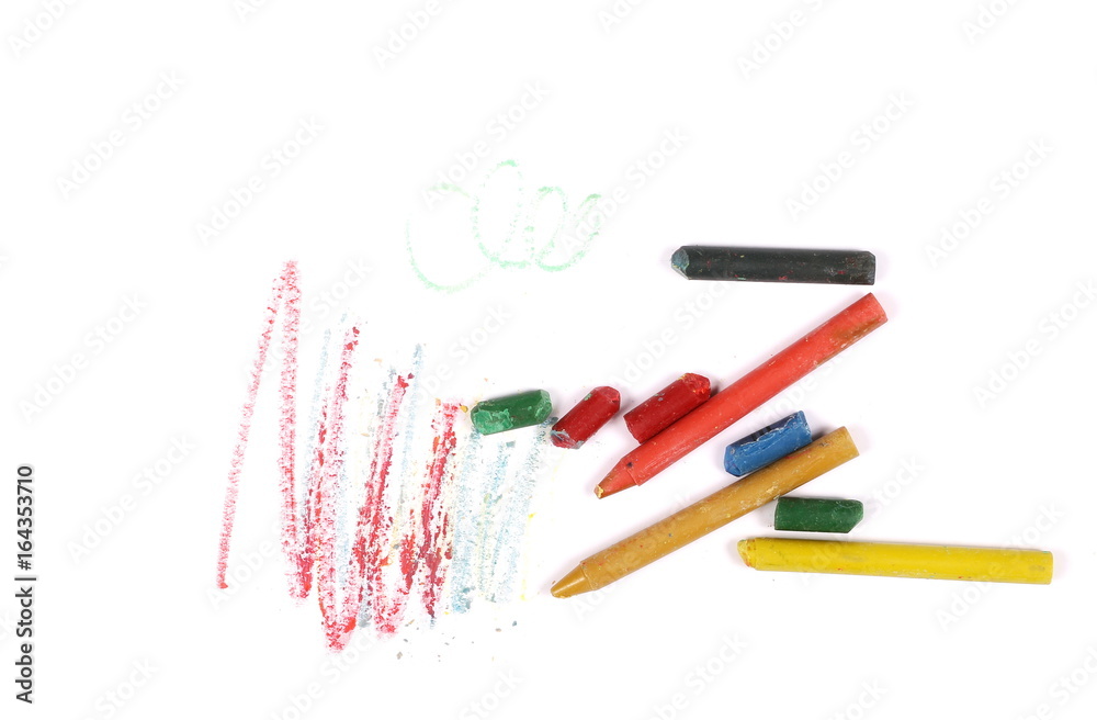 Grunge wax pastel crayons and drawings isolated on white background Grunge wax pastel crayons and drawings isolated on white background