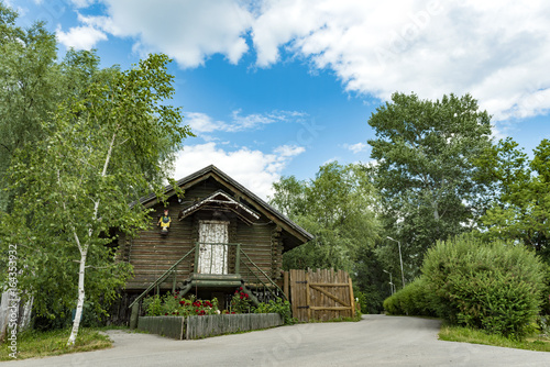 Beautiful village Hut in Ukraine on a sunny day with beautiful clouds