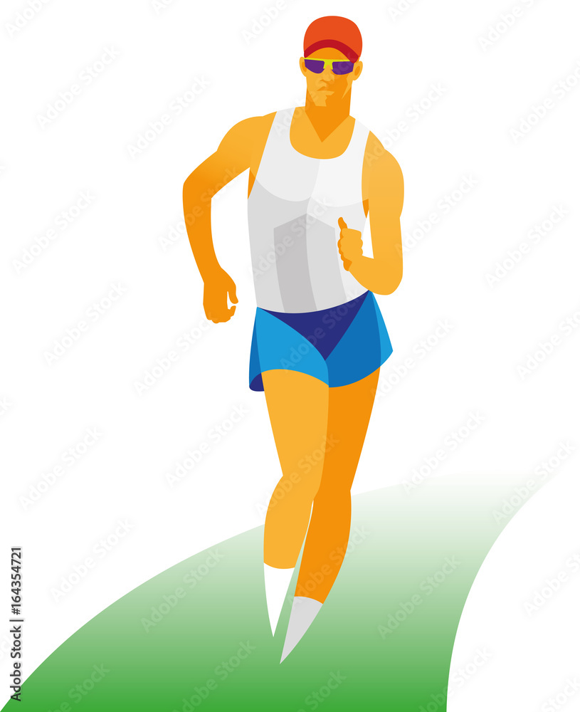 A young athlete in a baseball cap goes to the distance in a walking competition A young athlete in a baseball cap goes to the distance in a walking competition