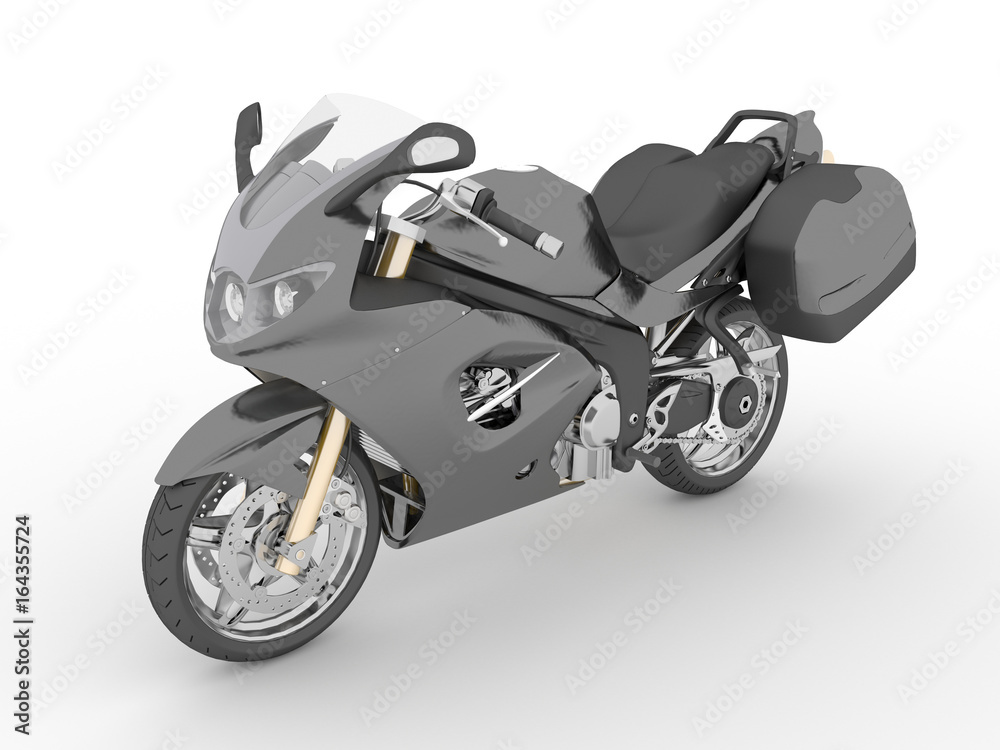 3d illustration of a black chrome sport bike on a white background. 3d illustration of a black chrome sport bike on a white background.