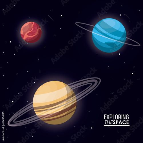 Fototapeta Naklejka Na Ścianę i Meble -  colorful poster exploring the space with planets saturn uranus and mercury