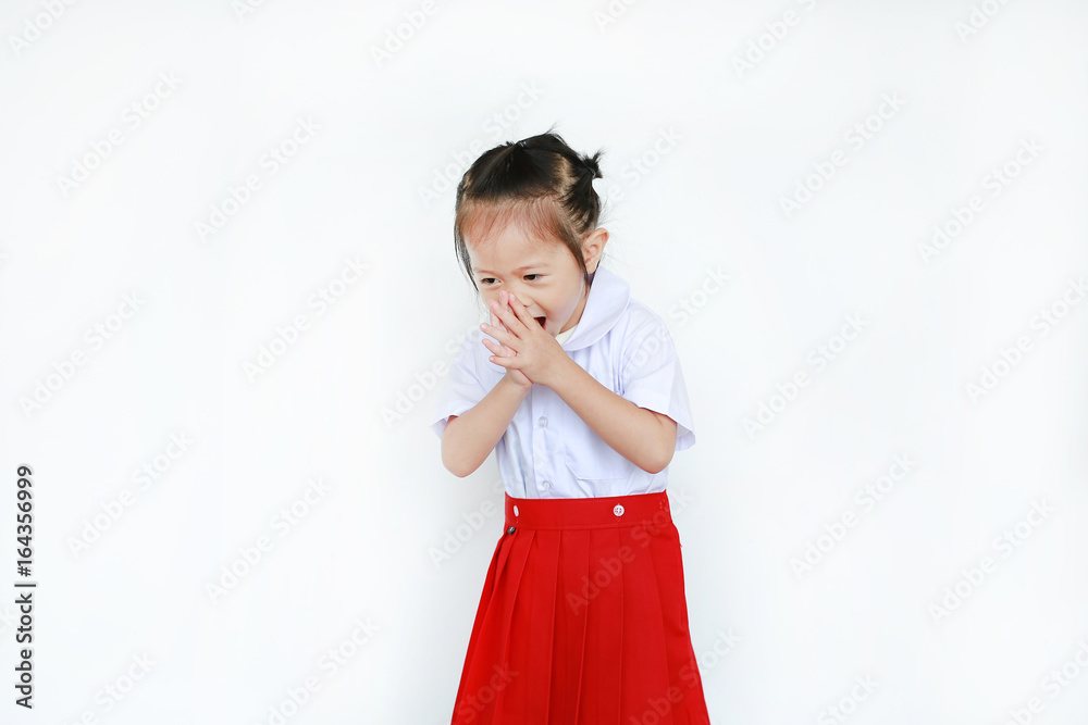 Portrait of asian child in school uniform isolated on white background. Portrait of asian child in school uniform isolated on white background.