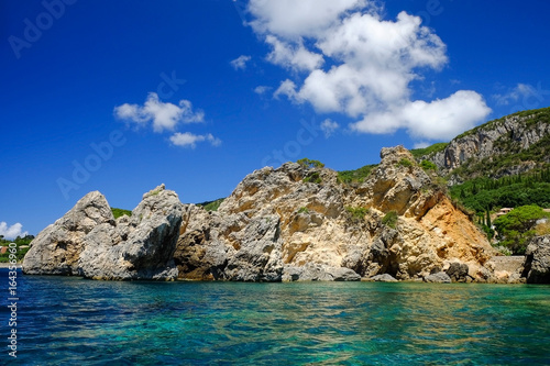 Rocks on the beach Paleokastritsa on Corfu  Greece.