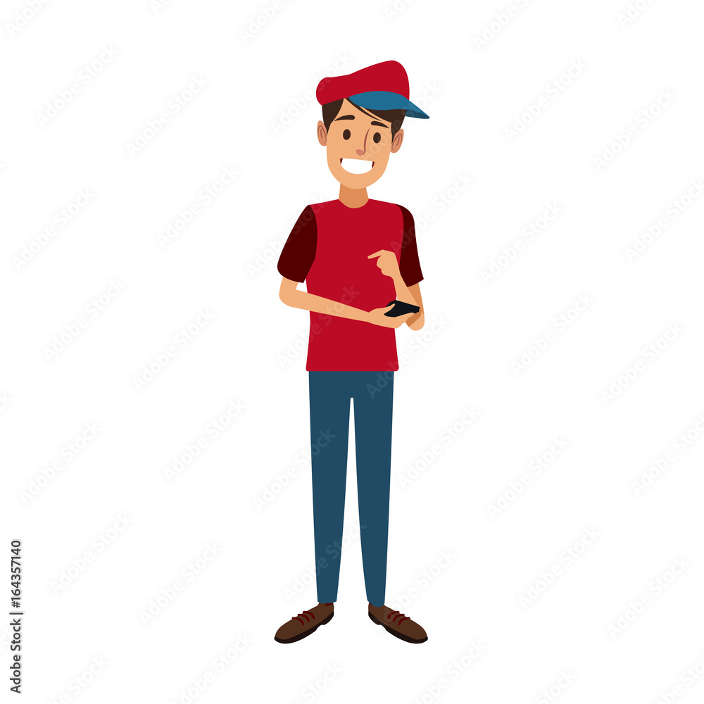 young happy man holding smartphone young happy man holding smartphone