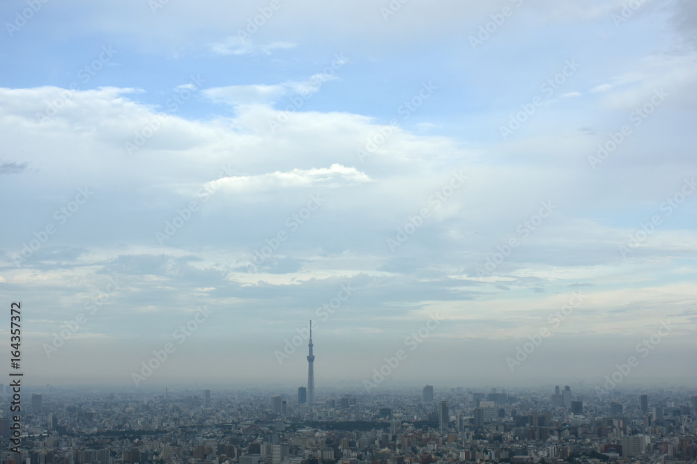 日本の東京都市風景・青空と雲「墨田区や台東区方面などを望む」