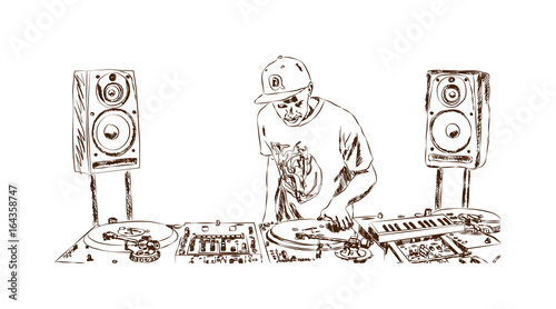 Sketch of DJ Man in vector.