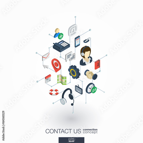 Support integrated 3d web icons. Digital network isometric interact concept. Connected graphic design dot and line system. Background for call center, help service, contact us . Vector on white.