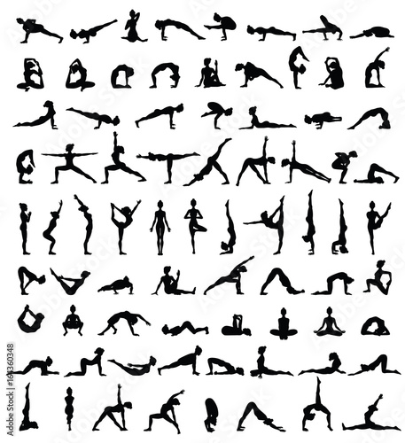 Women silhouettes. Collection of yoga poses. Asana set. © comotomo