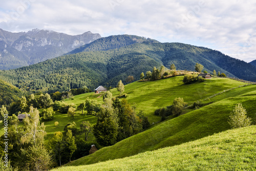 Green hills in mountain valley. spring landscape