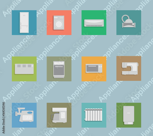 A set of icons depicting household appliances.